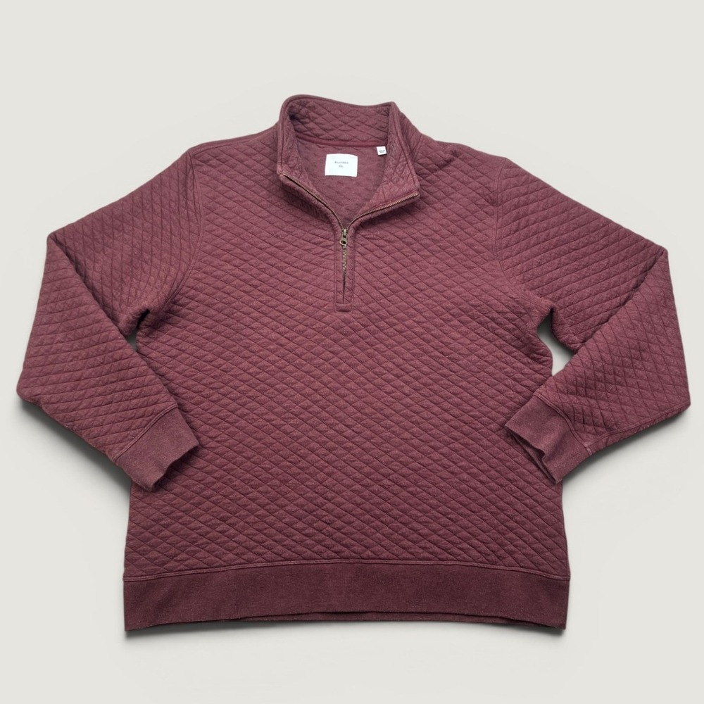 Billy Reid Mens 2XL Pullover Burgundy Quilted 1/4 Zip Sweatshirt Mock Neck